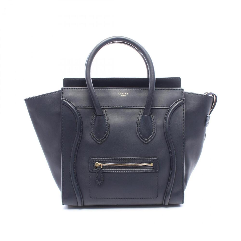 Celine Luggage Mini Shopper Handbag, Leather, Women's, Navy